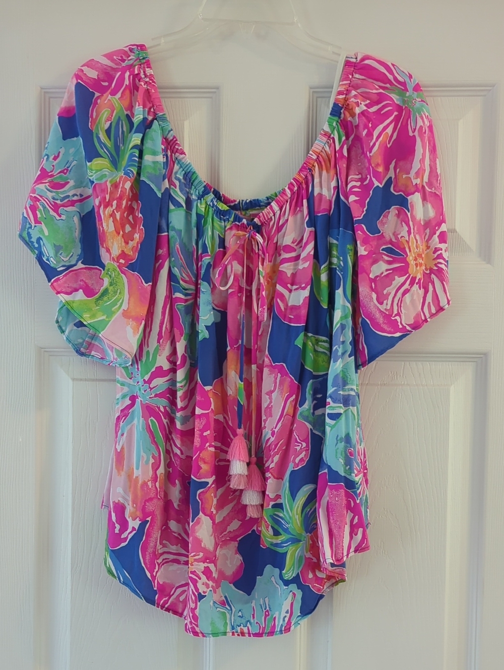 Lily Pulitzer Sain Off The Shoulder Tropical Floral Shirt